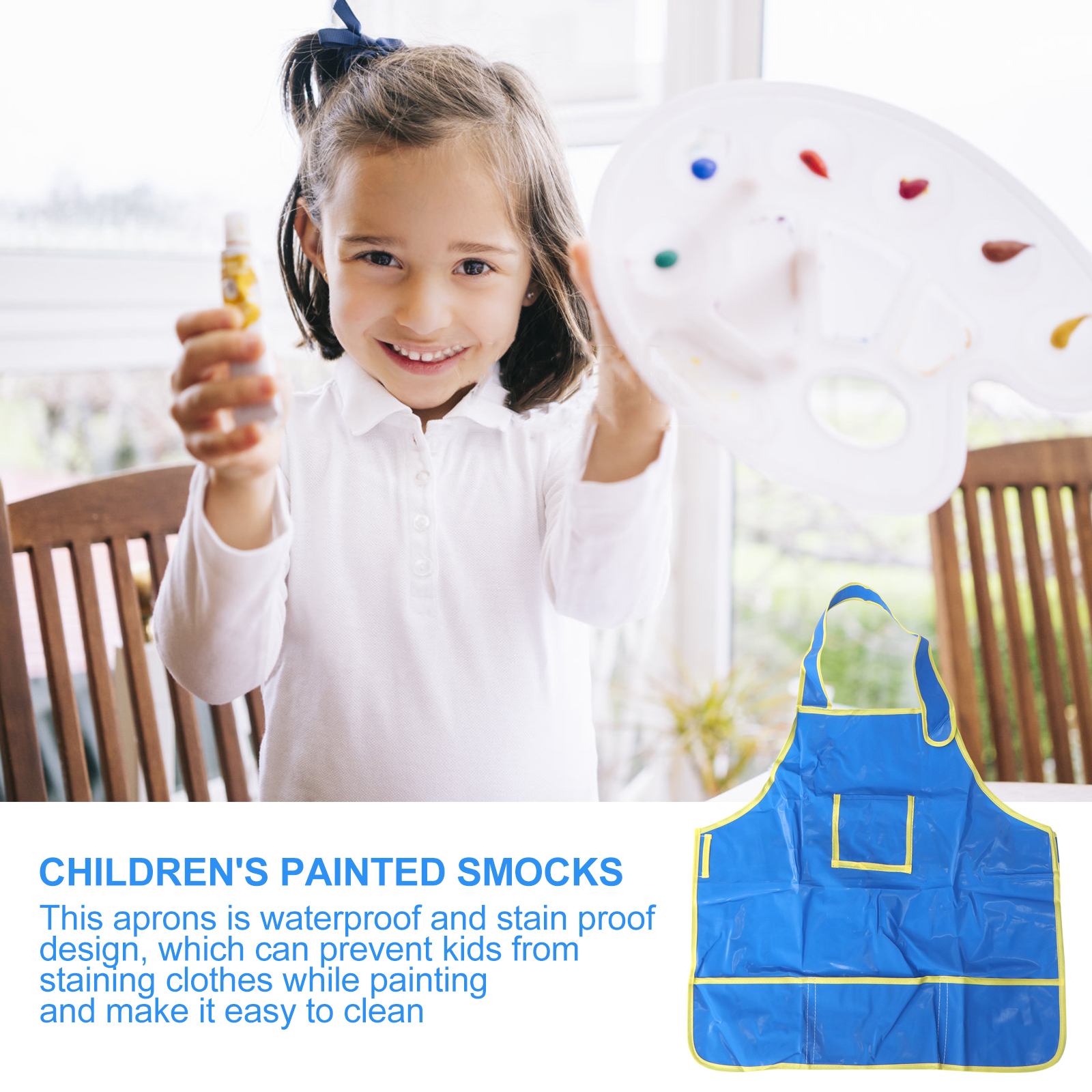 Winomo Children Painting Apron Kids Waterproof Paint Pinafore Art Craft Apron Smock for DIY Painting Drawing (Blue), Size: 48